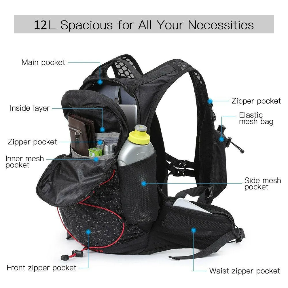 12L Outdoor Running Backpack Bicycle Backpack Sports Vest Ultralight Riding Bag Women Men Breathable Jogging Sport Backpack For Camping Hiking Cycling Sport Bag