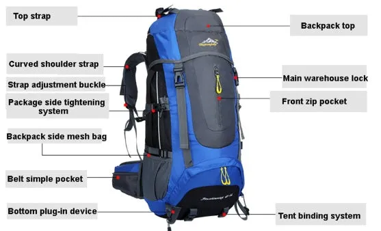 70L Nylon Camping Trekking Hiking Rucksack