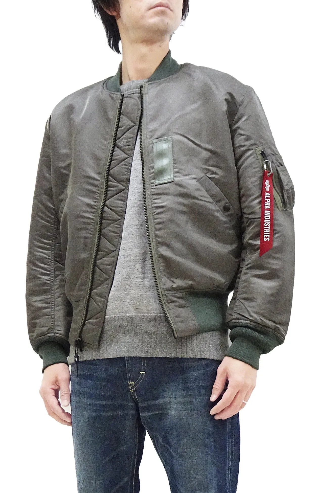 Alpha Industries MA-1 Flight Jacket Men's Reproduction of Dobbs Industries MA1 Plain Bomber Jacket TA0491 TA0491-048 Faded-Gray