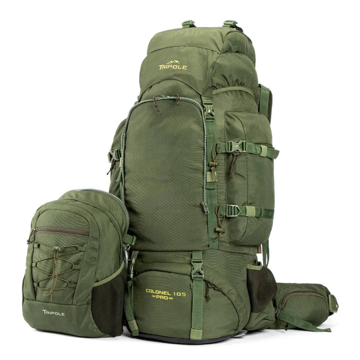 Colonel Pro Metal Frame Rucksack   Detachable Bag & Rain Cover - 105 Litres - Army Green