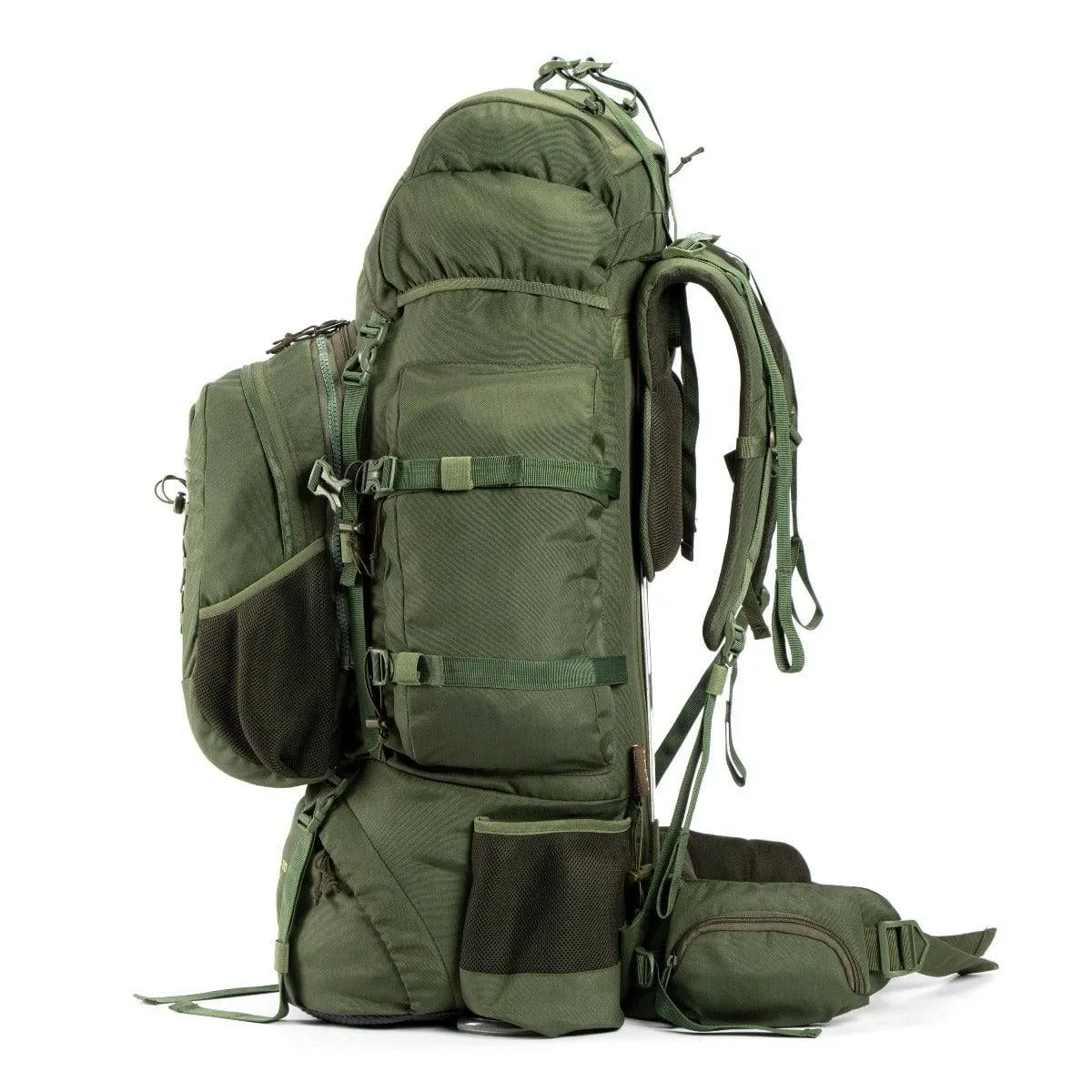 Colonel Pro Metal Frame Rucksack   Detachable Bag & Rain Cover - 105 Litres - Army Green