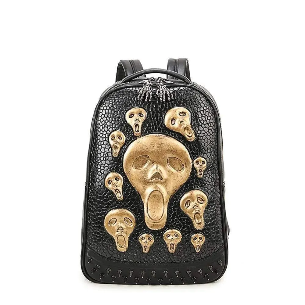 Halloween Backpack 3D Skull Ghost Doodle Morph Backpack Rivets Punk Laptop Computer Bag