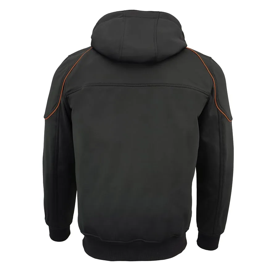 Mens Soft Shell Armored Racing Style Jacket w/ Detachable Hood