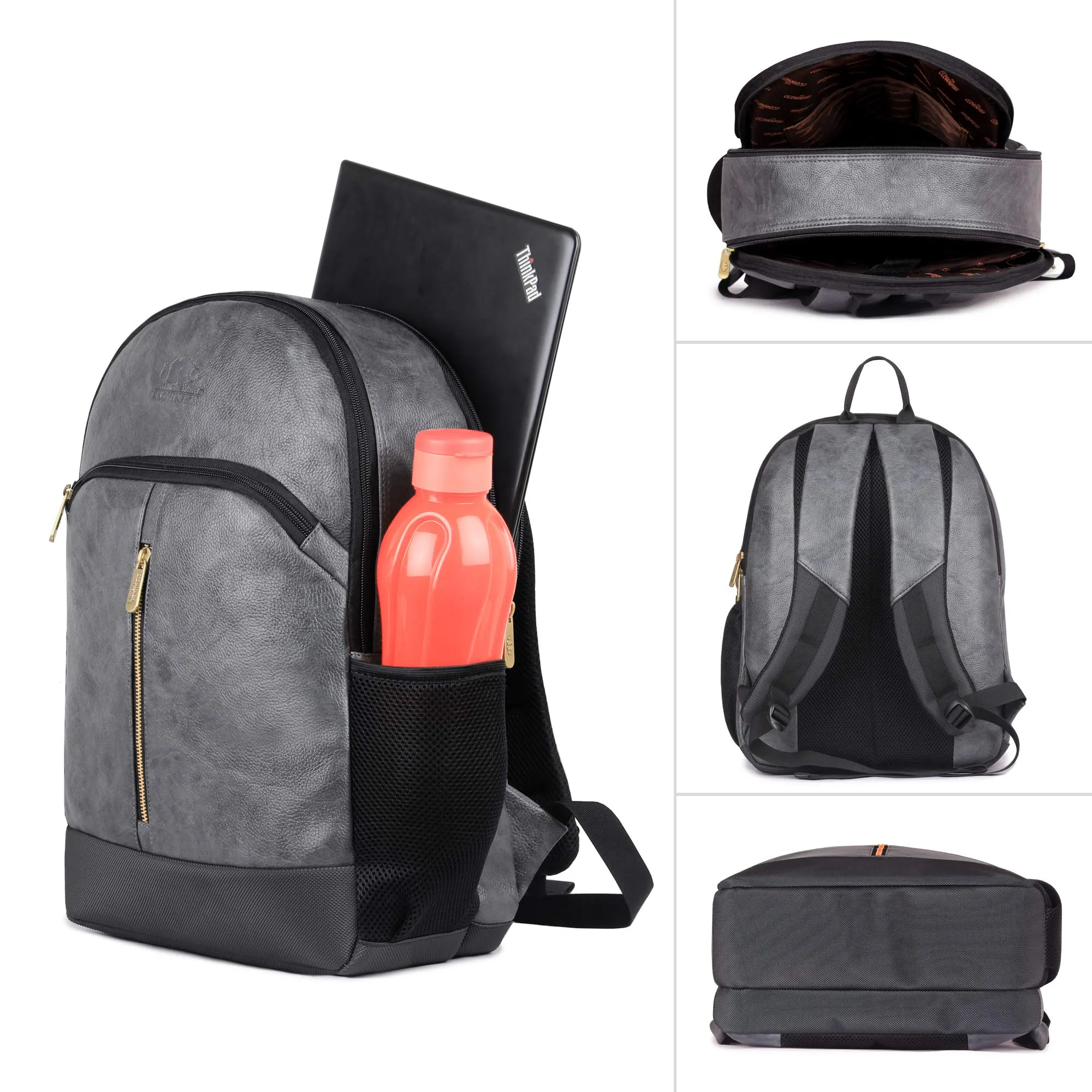 THE CLOWNFISH Herculean 27 Liter Faux Leather Grey Laptop Backpacks for 15.6 inch Laptops