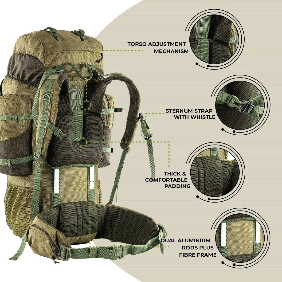 Walker Pro Trekking and Hiking Rucksack - 60 Litre - Olive Green